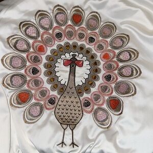 MAJE BLOOM SATIN PEACOCK EMBROIDERED CROP BOMBER JACKET 36